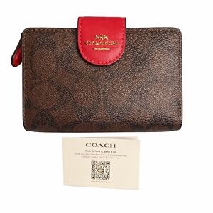 NWOT Coach Red Leather Wallet in signature canvas and red leather